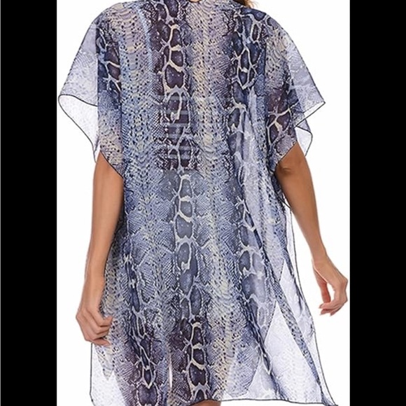 Blue Snake Print Chiffon Beach Swim Coverup -One Size New w/ tag - Picture 6 of 6